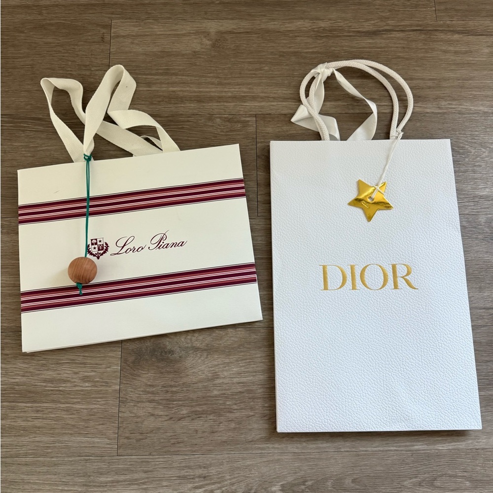 Dior White and Gold Shopping Bag